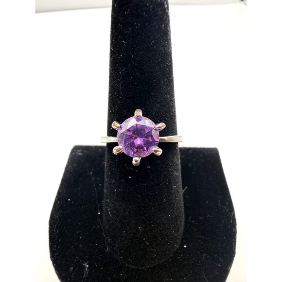 VTG Purple Round Cut Fashion Ring Silver Tone Statement Jewelry - Picture 2 of 11